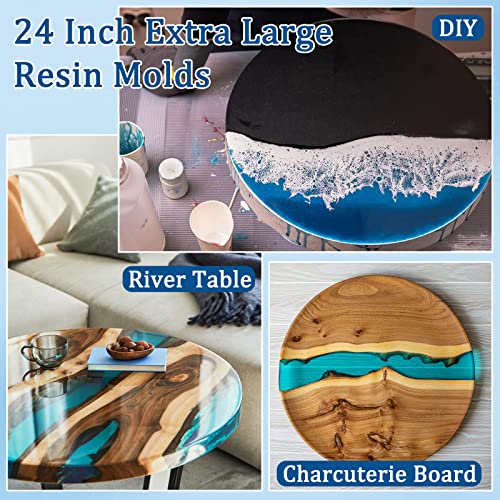 24 Inch Extra Large Resin Table Molds Round Epoxy Resin Molds Set with Metal Frame 3 Hairpin Legs for Table Epoxy Resin Table Mold Epoxy Table Mold for Charcuterie Board River Table DIY Art