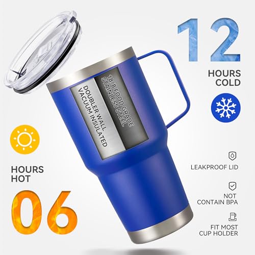 30 oz Stainless Steel Tumblers Bulk with Handle and Lid (12 Count)