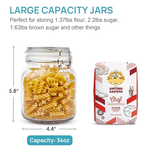 34oz Glass Food Storage Jars with Airtight Clamp Lids (3 Count)
