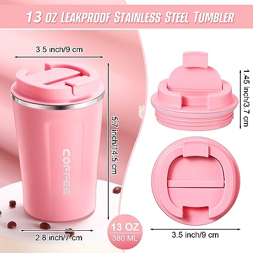 4 Pcs 13 oz Travel Coffee Mug Insulated Reusable Coffee Cups with Leakproof Lid Stainless Steel Portable Tumbler for Keep Hot or Ice Milk Tea
