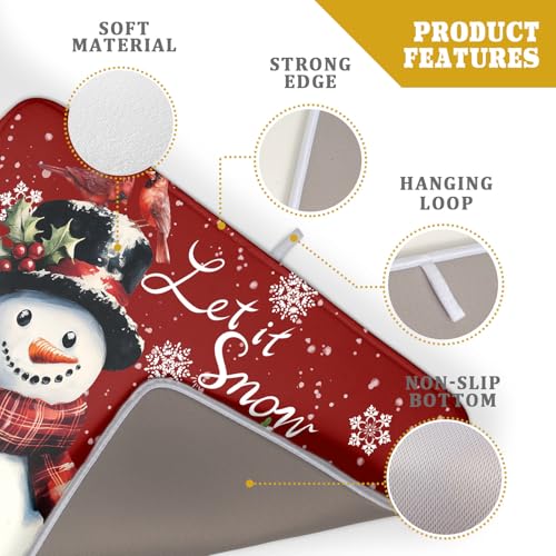 Winter Snowflake Red Dish Drying Mat for Kitchen Counter