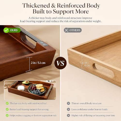 Acacia Wood Serving Tray with Metal Handle