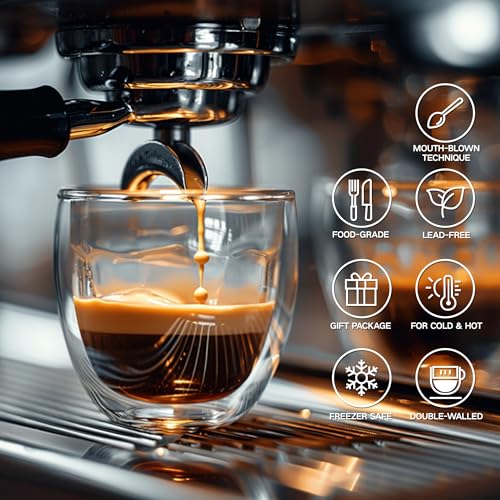 5 Ounces Set of 4 Double Walled Glass Coffee Mugs Insulated Layer Coffee Cups Borosilicate Glass Espresso Double Insulated Clear Glass Coffee Mug for Hot Beverages (4 Count)