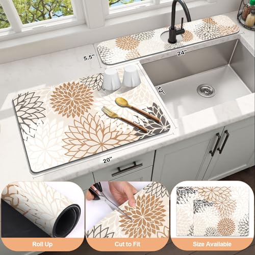2PCS 12" x 20" Dish Drying Mat & 24" x 5.5" Sink Splash Guard