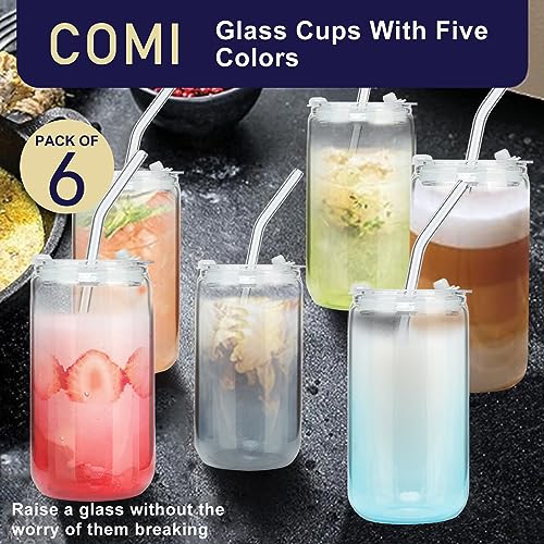 6pcs Glass Cups with Lids And Straws