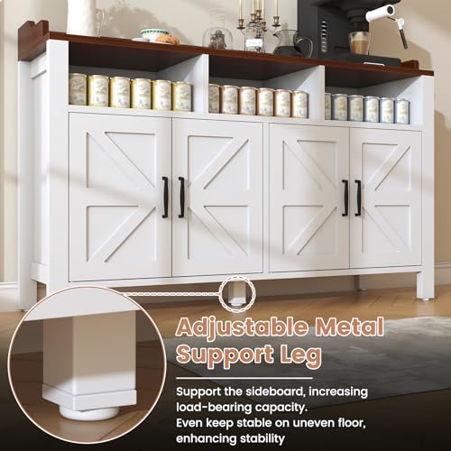 Buffet Cabinet with Storage Farmhouse with 4 Doors and 3 Open Compartments