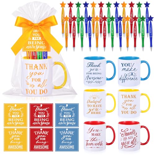 6 Set Employee Appreciation Gifts Include Thank You Staff Mug Gift Set 12 oz Appreciation Mugs Inspirational Pens Tags for Employee Staff Team Group (6 Count)