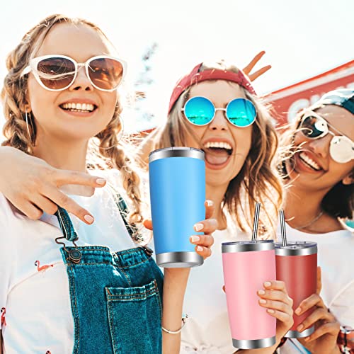 20oz Tumbler with Lid and Straw Stainless Steel Tumbler Cup Bulk Vacuum Insulated Double Wall Travel Coffee Mug Powder Coated Coffee Cup (12 Count)