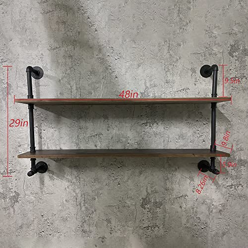 Industrial Pipe Solid Wooden Floating Book Shelves