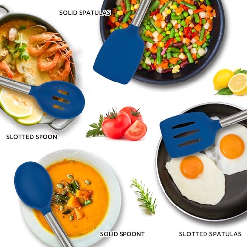 Kitchen Utensils Silicone Cooking Utensils Set for Nonstick Cookware Silicone Cooking Kitchen Utensils Set Perfect for Baking and Mixing Spatula Set BPA Free Dishwasher Safe Blue 4 Pack (4 Count)