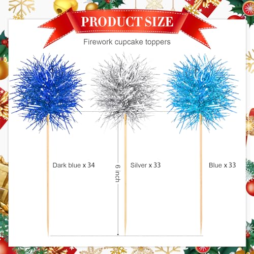 100 Pcs Foil Firework Cupcake Toppers Sparkle Tinsel Cake Toppers Cake Decoration Cocktail Fruit Toothpick for Birthday Wedding Graduation Party