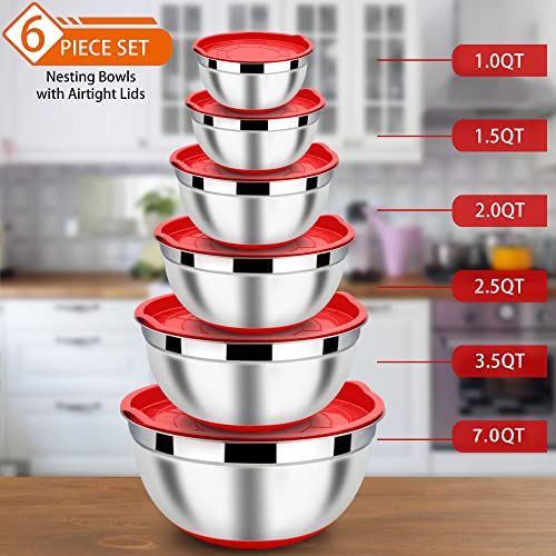 Mixing Bowls Set of 6 with Airtight Lids (224 Fl Oz)
