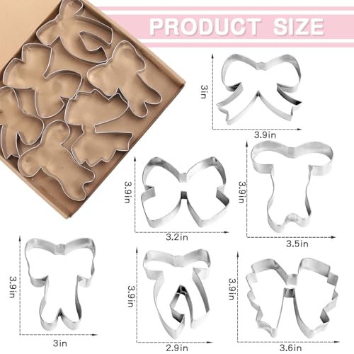 6Pcs Bow Cookie Cutters 3.9" Coquette Bowknot Shape Cookie Cutting Molds Biscuit Cutters for Women Birthday Wedding Baby Shower DIY Craft Baking Supplies (6 Count)