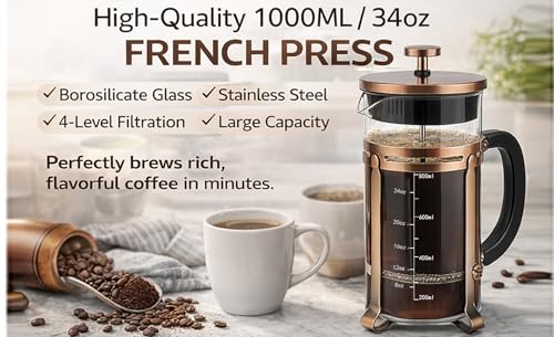 34 oz Bronze French Press Coffee Maker