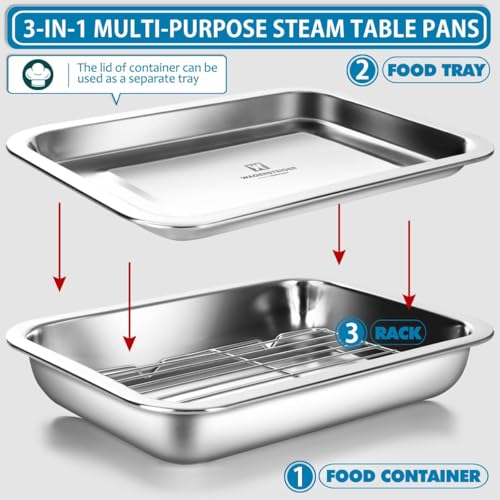 Stainless Steel Casserole Pan or Food Prep Container with Rack & Lid