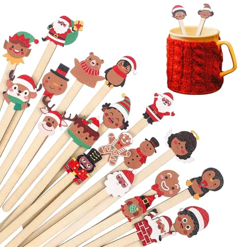 100 Pcs African American Christmas Wooden Coffee Stir Sticks