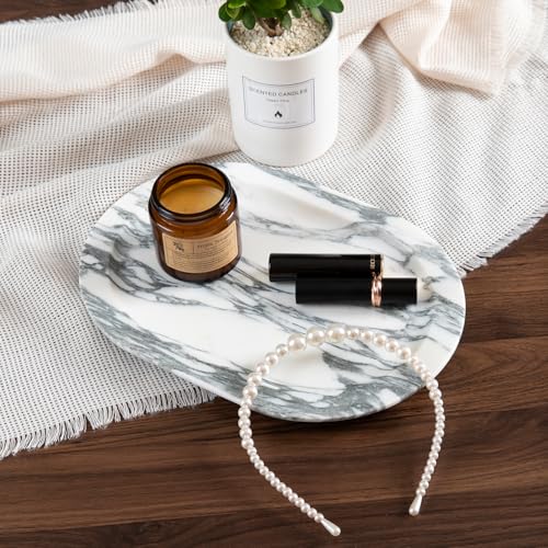Natural Marble Decorative Tray Bathroom Counter Perfume Organizer Vanity Tray for Home Decor