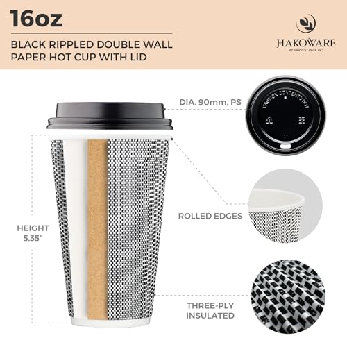 16 oz Disposable Paper Coffee Cups with Lids Insulated Double (340 Count)