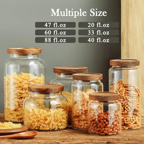 Glass Storage Container Airtight Food Jars Kitchen Canister with Wood Lids