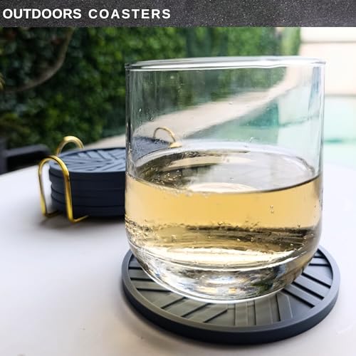 Silicone Coasters Set of 6 & Gold Holder with smart Modern Groove Patterns