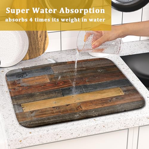Wood Grain Dish Drying Mat for Kitchen Countertop