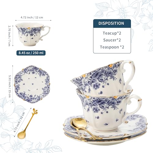 Country Roses Bone China Tea Cup and Saucer Set (6 Count)