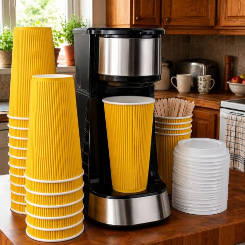 Ripple Wall Coffee Cups 25 Count 16 Ounce Insulated Yellow Paper Cups