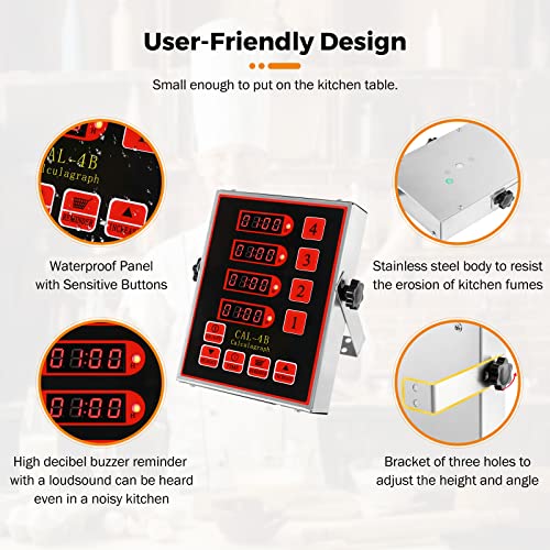4 Channel Kitchen Timer for Restaurant Digital Cooking Timer