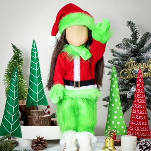 8 Pcs 18 Inch Christmas Doll Clothes and Accessories Lime Green Winter Outfits Set Sweaters Trousers Hats Shoes for 18 Inch Doll Gifts (8 Count)