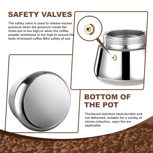 2 Cup Stovetop Espresso Maker Stainless Steel Moka Pot Stove Top Percolator Italian Coffee Makers Capable Mocha Greca Machine Cafe Classic Induction Cookers for Home and Camping 100ml 3.3oz
