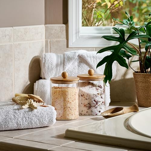 Set of 2 Glass Canisters for Kitchen Counter with Airtight Bamboo Lids + Marker & Labels (2 Count)