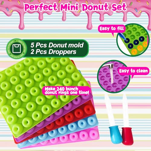 5 Pack Gummy Rings Candy Molds Silicone Round Mini Donut Mold with 2 Dropper