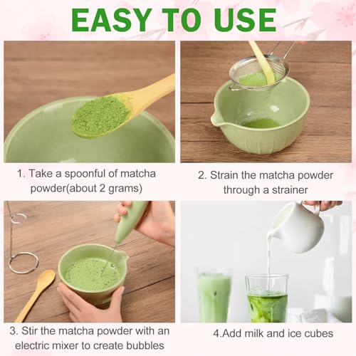 Electric Matcha Whisk Set 4 PCS Matcha Making Kit Powder Mixer Electric Milk Frother Traditional Tea Scoop Chashaku (4 Count)