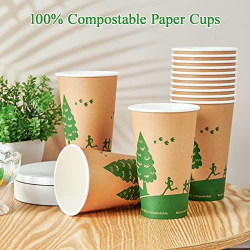 16 oz Compostable Paper Coffee Cups with PLA Lined