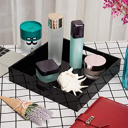 Glossy Black Sturdy Acrylic Serving Tray with Handles