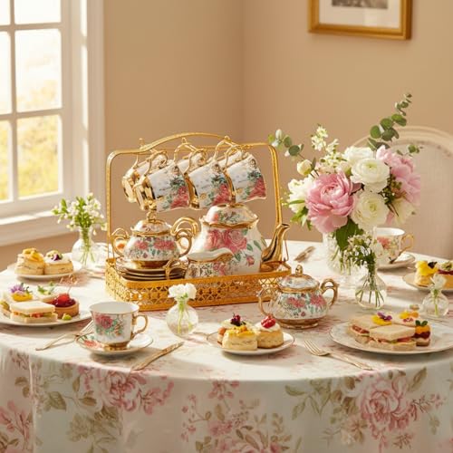 22 Pcs Vintage Porcelain Tea Sets for Adults