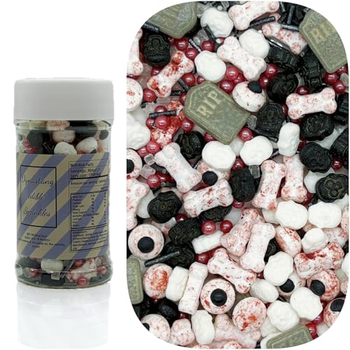 Gravestones & Skulls & Bones Sprinkles Halloween Edible Eyes Cake Decoration Cupcake Toppers Cookie Decorating Perfect for Cakes (3 Ounce)