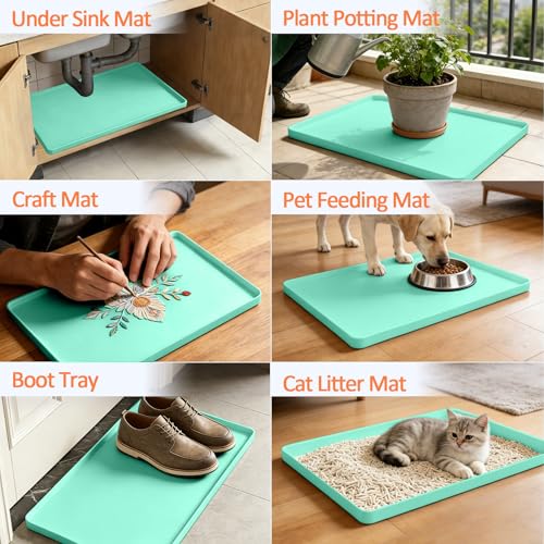 Silicone Coffee Maker Mat with Lip for Countertops 15.7''x11.8'' Mint Green