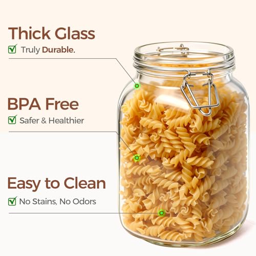 Square Glass Canisters 51 oz 3 Pack for Flour Sugar Coffee Pantry (3 Count)