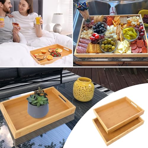 2 Pack Large Bamboo Serving Tray with Handles (2 Count)