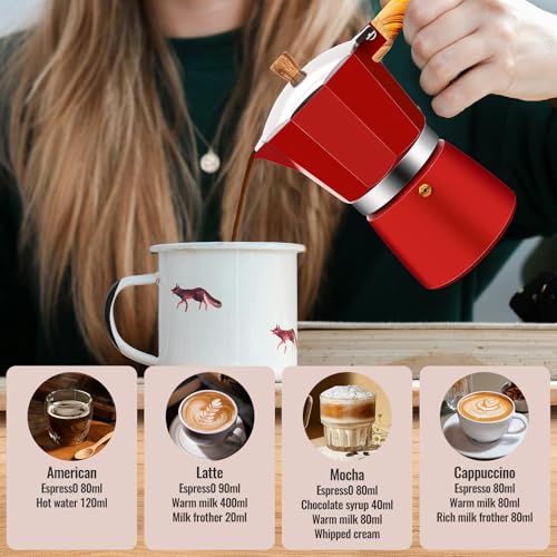 9 Cup Aluminum Moka Pot Classic Stovetop Espresso Coffee Maker 450ml 15oz Coffeemaker Percolator Mocha Pot Greca Coffee Maker Cafe Makers for Italian and Cuban Café Brewing Red