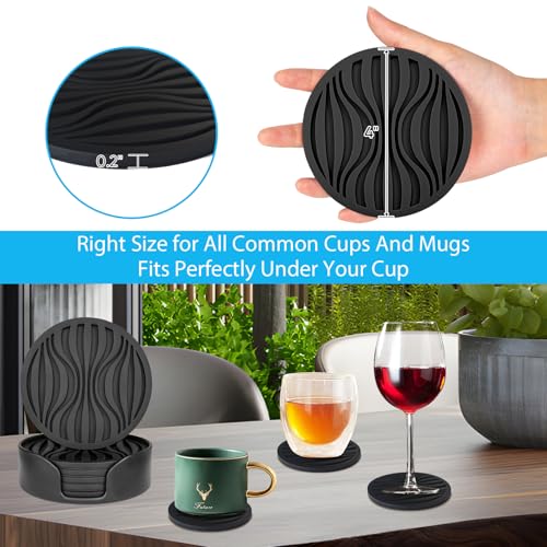 6 Pack Rubber Drink Coasters with Holder