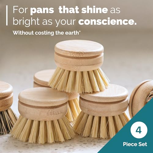 Soft Replacement Dish Brush Heads • 4 Pack Sisal Refills (4 Count)