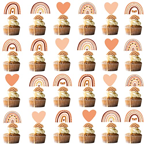 48 Pcs Boho Rainbow Party Cupcake Toppers for Boho Rainbow Birthday Party Decorations (48 Count)