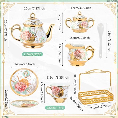 22 Pcs Vintage Porcelain Tea Sets for Adults (22 Count)