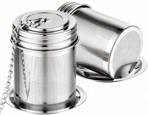 Tea Filter, 2-Pack Cooking Infuser with Extra Fine Mesh Tea Ball Strainers Threaded Connection 304 Stainless Steel with Extended Chain Hook to Brew Loose Leaf Tea,Spices & Seasonings (2 Count)