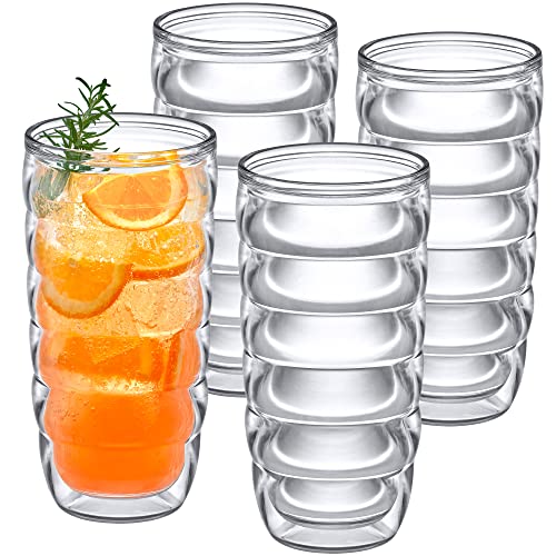 Arctic - 24-Ounce Insulated Plastic Tumblers (Set of 4), Double-Wall Plastic Drinking Glasses, All-Clear High-Balls, Reusable Cups, BPA-Free, Shatter-Proof, Dishwasher-Safe (4 Count)