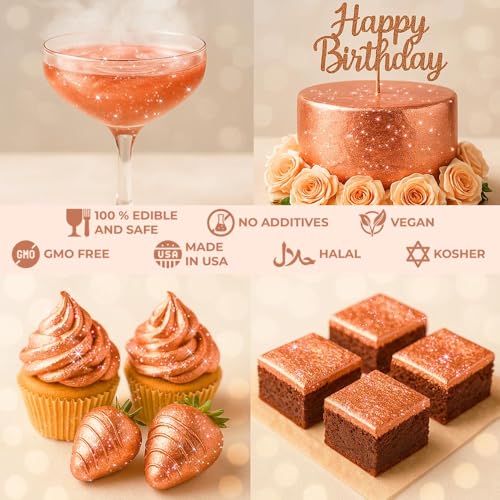 Bulk (20g) Pink Edible Glitter for Drinks | Premium Pink Edible Glitter for Cakes Drink - Shimmer Glitters Cake Decorations for Strawberries Cocktail Shimmering