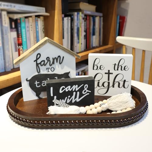 Oval Wood Decorative Tray with Wooden Beads