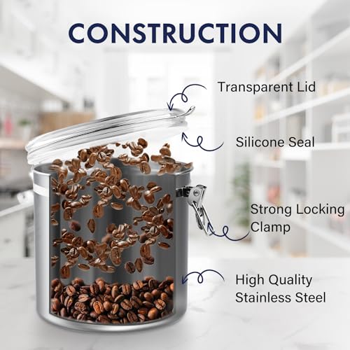 165oz Stainless Steel Airtight Canister for Kitchen with Clear Lid